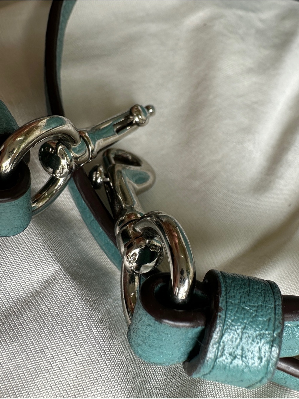 Coach Teal Pebbled Leather Shoulder Bag with Silver Hardware - Picture 7 of 16